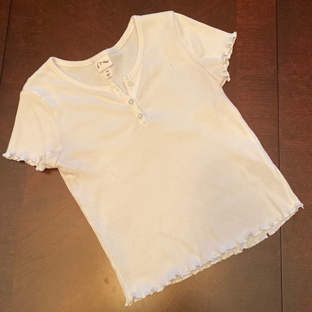Art Class Girls Ribbed Henley Short Sleeve Tee White Size 8 EUC